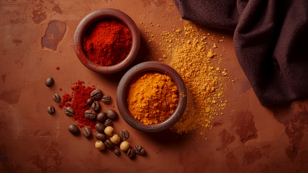 The Gursha Box — berbere, mitmita, shiro and Ethiopian coffee on a warm terracotta surface